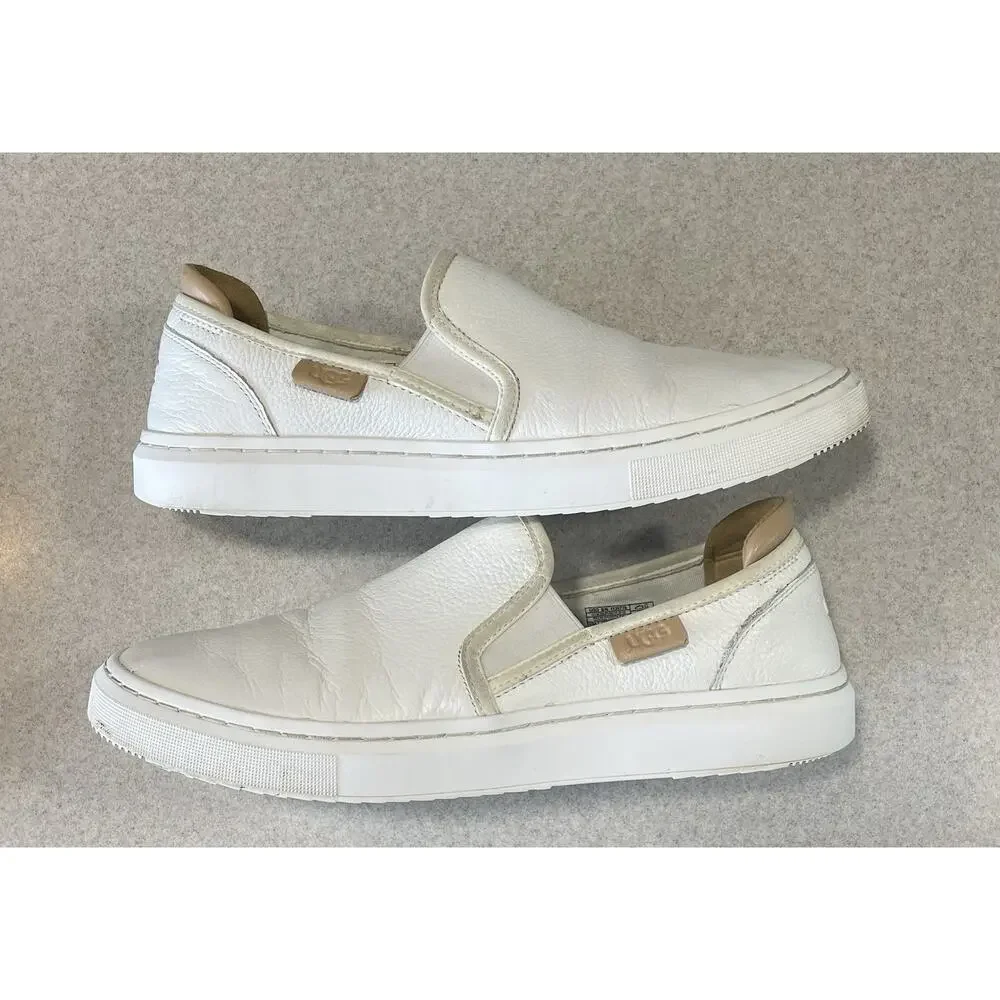 UGG Woman's Size 10 Alameda 1130779 White Cream Low Top Slip On Leather Sneaker